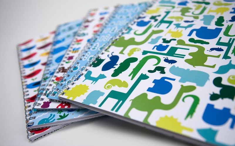 Cuadernos y útiles escolares de colores